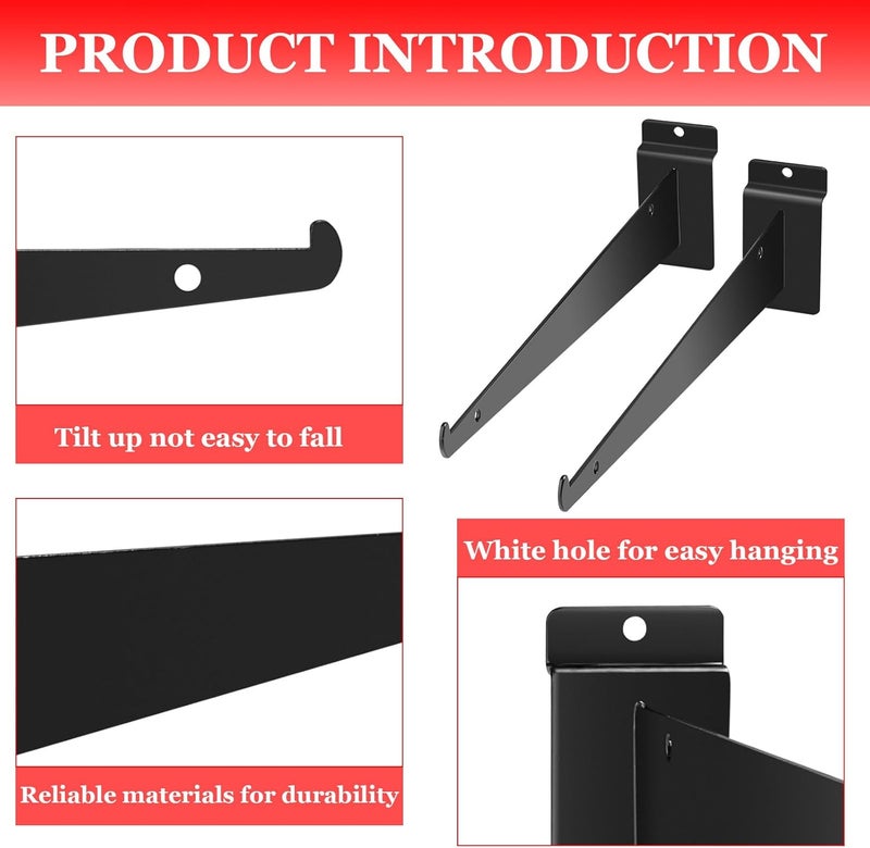 ALISWAT 24Pack Slatwall Shelf Brackets 6 Inch, Heavy Duty Shelf Bracket for Slat Wall, Black Metal Slatwall Accessories, Slat Wall Shelf Bracket with Lip for Slatwall Panels Shelves Display Home Commercial - Image 3